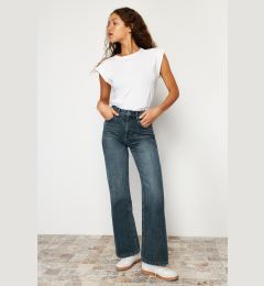 Снимка на Trendyol Dark Blue Faded Effect Vintage High Waist Wide Leg Jeans