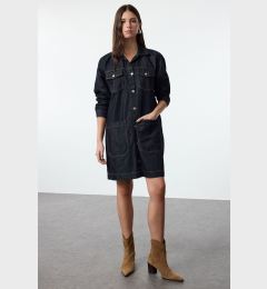 Снимка на Trendyol Dark Blue Pocket Detail Shirt Collar Oversize Denim Trench Coat