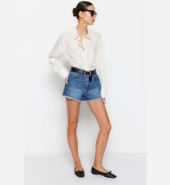 Снимка на Trendyol Dark Blue Ripped High Waist Denim Shorts