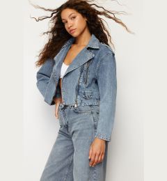 Снимка на Trendyol Dark Blue Zipper Detailed Biker Denim Jacket