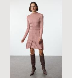 Снимка на Trendyol Dusty Rose Mini Knitwear Frilled Stand Collar Dress