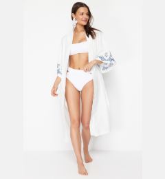 Снимка на Trendyol Ecru Belted Maxi Woven Embroidered Linen Look Kimono&Kaftan