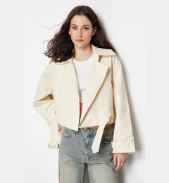 Снимка на Trendyol Ecru Fitted Belted Crop Trench Coat