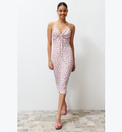 Снимка на Trendyol Ecru Floral Print Crescent Waist Open/Skater Strap Midi Knitted Dress