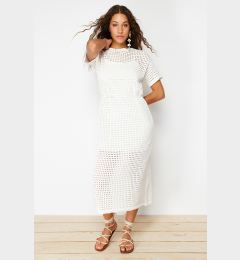 Снимка на Trendyol Ecru Maxi Knitwear Lined Openwork/Pierced Dress