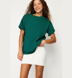 Снимка на Trendyol Emerald Green 100% Cotton Crew Neck Oversize/Wide Pattern Knitted T-Shirt