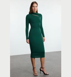 Снимка на Trendyol Emerald Green Cut Out Detailed Fitted Midi Stretchy Knitted Dress