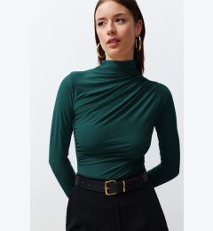 Снимка на Trendyol Emerald Green Pleated Square Neck Body-Smoothing Flexible Knitted Blouse