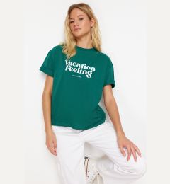 Снимка на Trendyol Emerald Green Printed Premium 100% Cotton Relaxed/Comfortable Fit Knitted T-Shirt