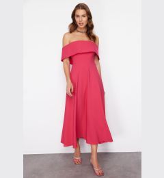 Снимка на Trendyol Fuchsia Carmen Collar A-Cut Woven Chic Midi Evening Dress