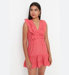 Снимка на Trendyol Fuchsia Petite Ruffle Детайлна плетена рокля