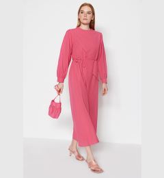 Снимка на Trendyol Fuchsia колан тъкани памучна рокля с пачуърк