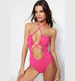 Снимка на Trendyol Fuchsia кръст вратовръзка изрязани / прозорец редовни крак бански