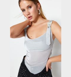Снимка на Trendyol Gray Fitted Knitted Blouse With Shimmering Accessories