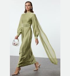 Снимка на Trendyol Green Belt Detailed Satin Woven Evening Dress