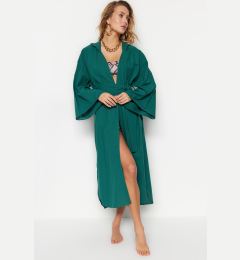 Снимка на Trendyol Green Belted Maxi Woven Hooded 100% Cotton Kimono & Caftan