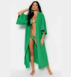 Снимка на Trendyol Green Belted Maxi Woven Linen Look Kimono & Kaftan