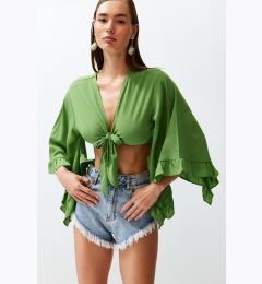 Снимка на Trendyol Green Crop Woven Tied Beach Blouse