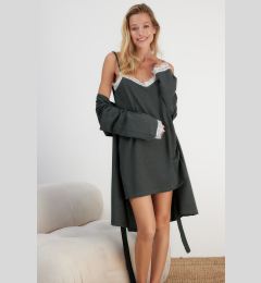 Снимка на Trendyol Grey Belted 2-Pack Lace Knitting Morning Gown-Nightgown
