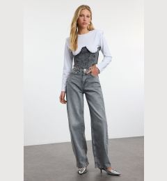 Снимка на Trendyol Grey High Waist Barrel Baggy Jeans