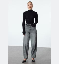 Снимка на Trendyol Grey High Waist Stitched Detail Skater Baggy Jeans