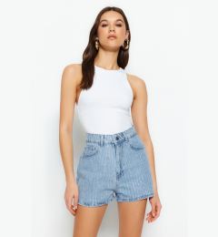 Снимка на Trendyol High Waist Denim Shorts With Blue Stones