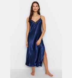 Снимка на Trendyol Indigo Lace and Slit Rope Strap Satin Woven Nightgown