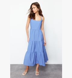 Снимка на Trendyol Indigo Skirt Waist Opening Cotton Blend Maxi Woven Dress