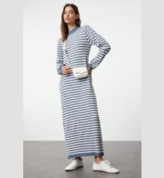 Снимка на Trendyol Indigo Stone Striped Long Knitwear Dress