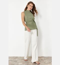 Снимка на Trendyol Khaki Belted Crew Neck Sleeveless Woven Blouse