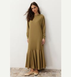 Снимка на Trendyol Khaki Crew Neck Flounce Knitted Dress