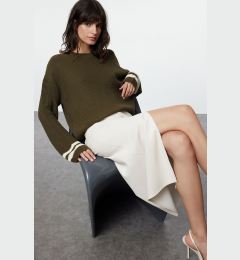 Снимка на Trendyol Khaki Crop Striped Knitwear Sweater