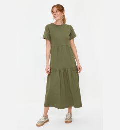 Снимка на Trendyol Khaki Gathered Short Sleeve Knitted Maxi Dress