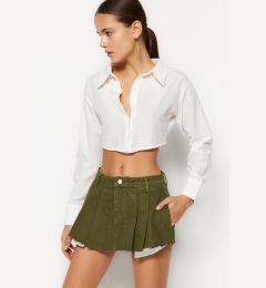 Снимка на Trendyol Khaki Pleated Mini Denim Shorts Skirt