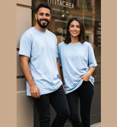 Снимка на Trendyol Light Blue Oversize/Wide Cut 100% Cotton T-Shirt