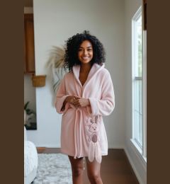 Снимка на Trendyol Light Pink Belted Animal Figure Hooded Wellsoft Winter Knitted Dressing Gown