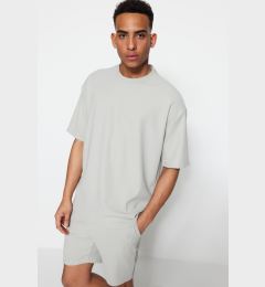 Снимка на Trendyol Limited Edition Basic Gray Oversize/Wide Cut Textured Wrinkle-Free Ottoman T-Shirt