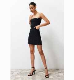 Снимка на Trendyol Limited Edition Black Button Detailed Strapless Mini Denim Dress