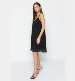 Снимка на Trendyol Limited Edition Black Premium Pleated Shift/Plain Mini Knitted Dress With Low-Cut Back