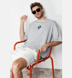 Снимка на Trendyol Limited Edition Gray Oversize Snake Embroidered Thick Premium T-Shirt