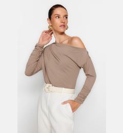 Снимка на Trendyol Mink Asymmetric Collar Flowy Stretchy Knitted Blouse