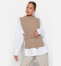 Снимка на Trendyol Mink Belted Knitwear Sweater