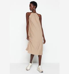 Снимка на Trendyol Mink Shift/Plain Zero Sleeve Midi Pleated Knitted Dress