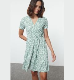 Снимка на Trendyol Mint Printed Double Breasted Neck Knitted Mini Dress