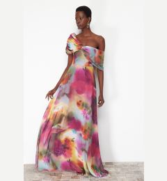 Снимка на Trendyol Multicolored A-Line Lined Asymmetrical Neck Woven Chiffon Long Elegant Evening Dress