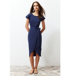 Снимка на Trendyol Navy Blue 100% Cotton Double Breasted Closure Tie Detailed Midi Knitted Maxi Dress