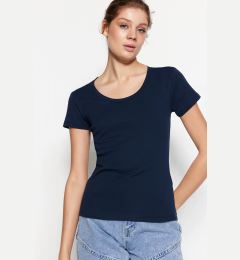 Снимка на Trendyol Navy Blue 100% Cotton Fitted Basic Pool Neck Knitted T-Shirt