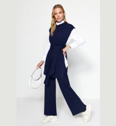Снимка на Trendyol Navy Blue Belted Brass Knitted Sweater-Trousers Knitwear Two Piece Set
