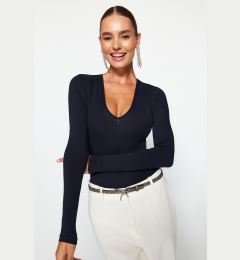 Снимка на Trendyol Navy Blue Deep V-Neck Snap-On Knitted Body