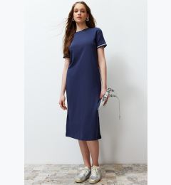 Снимка на Trendyol Navy Blue Knitwear Band Detailed Crew Neck Short Sleeve Flexible Midi Knitted Maxi Dress